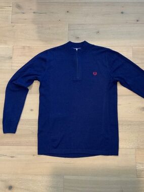 Fred Perry Bradley Wiggins royal blue cycling sweater mock neck zip